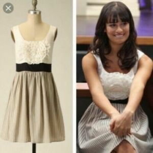 M Rare Anthropologie Rosette boutonnière dress Burlap